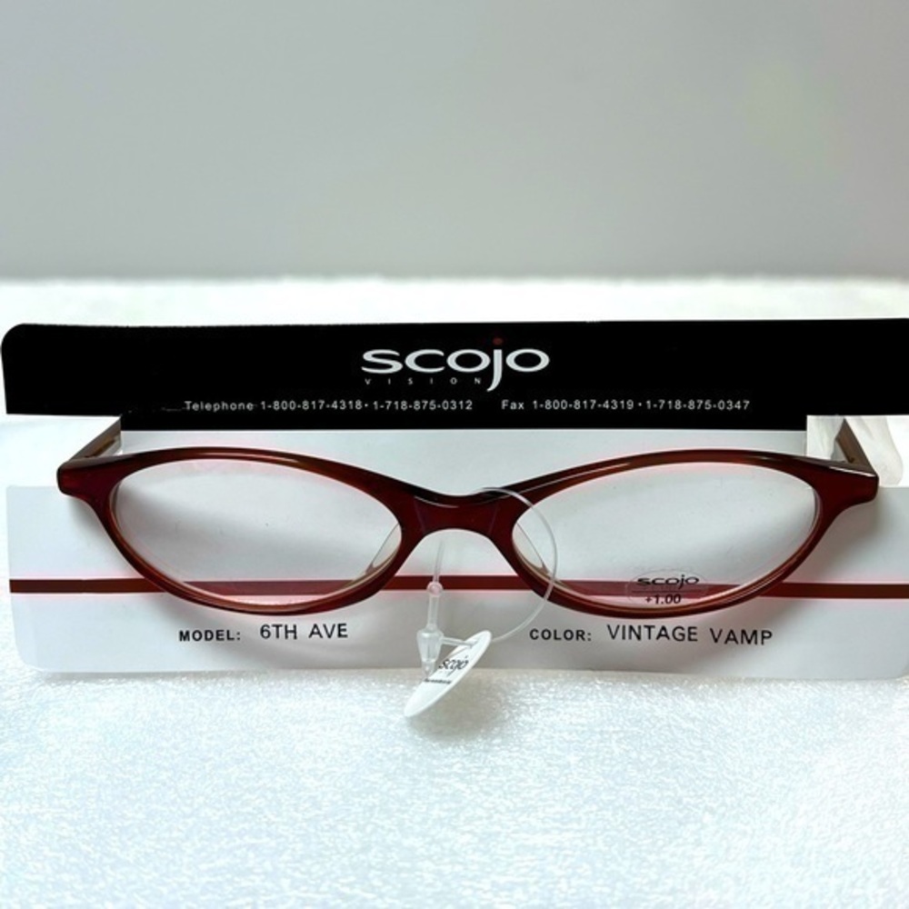 Scojo NY Vision "6th Avenue" Vintage Vamp Cranberry Reading Glasses +1.00